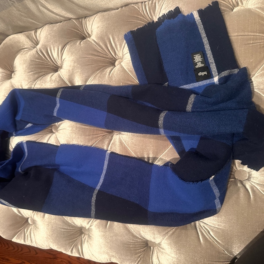 Indigo Navy and Royal Blue Plaid Scarf